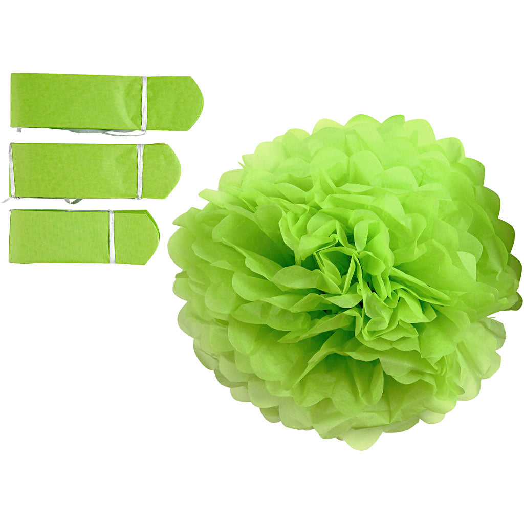 Creativ company pompom made of paper, d 20+24+30 cm, 16 gr, lime green, 3 pieces 1 box