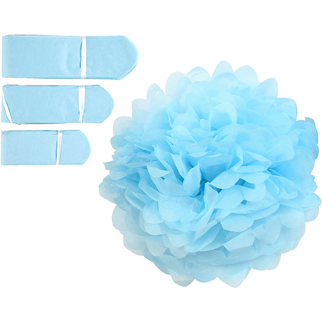 Creativ company paper pompom, d 20+24+30 cm, 16 gr, light blue, 3 pieces 1 box