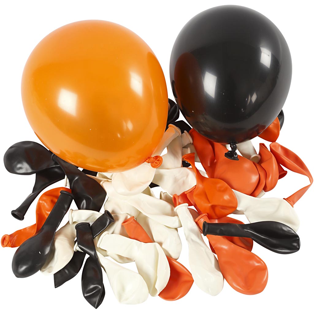 Creativ company balloons, round, d 23-26 cm, black, orange, white, 100 pieces 1 box