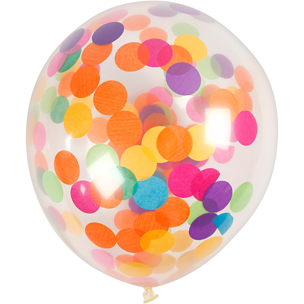 Creativ company balloons with confetti, round, d 23 cm, transparent, 4 pieces 1 box