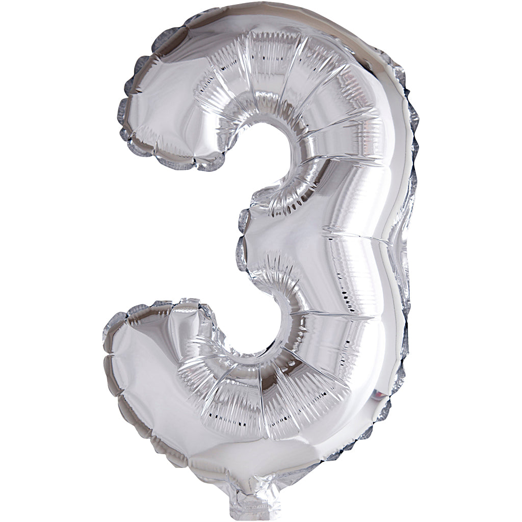 Creativ company foil balloon, 3, h: 41 cm, silver, 1 piece