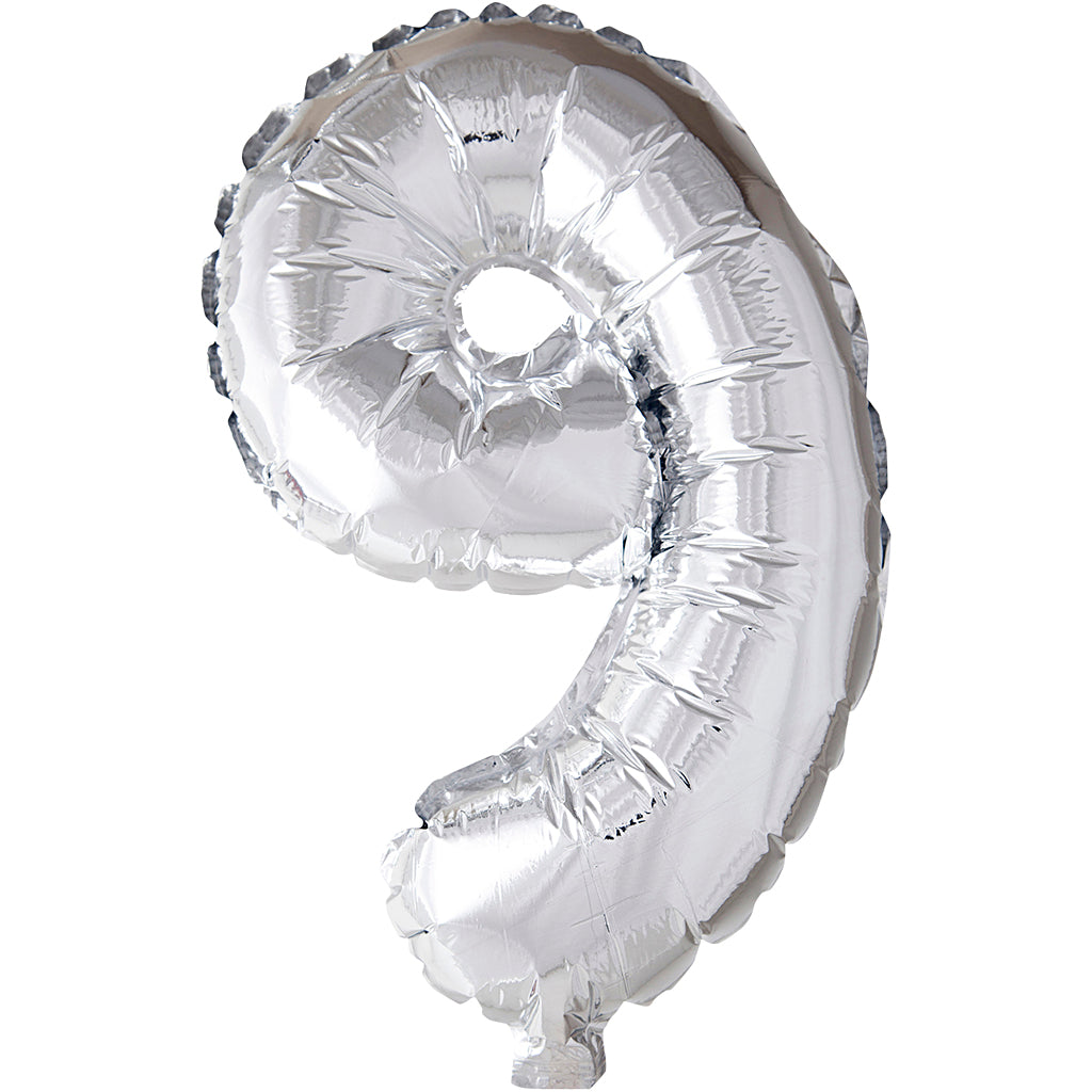 Creativ company foil balloon, 9, h: 41 cm, silver, 1 piece