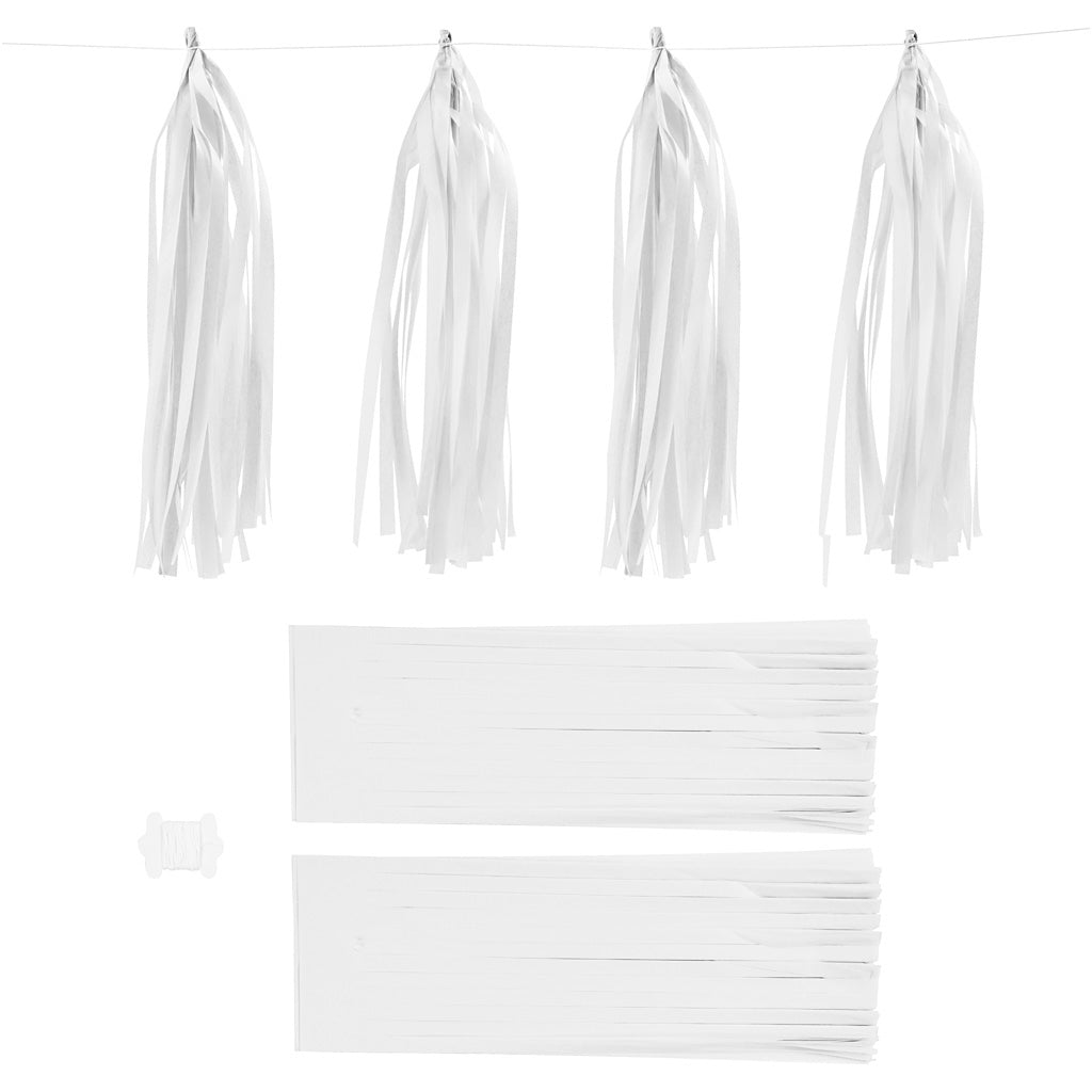 Creativ company tassels, size 12x35 cm, 14 gr, white, 12 pieces in a box