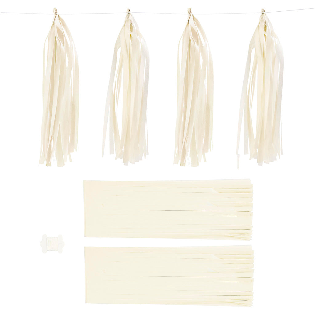 Creativ company tassels, size 12x35 cm, 14 gr, off-white, 12 pieces in 1 box