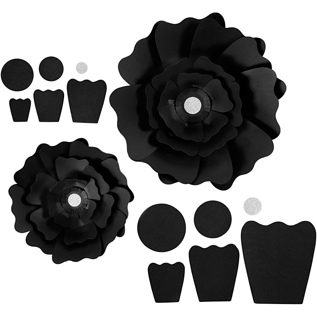 Creativ company paper flowers, d 15+25 cm, 230 gr, black, 2 pieces 1 box