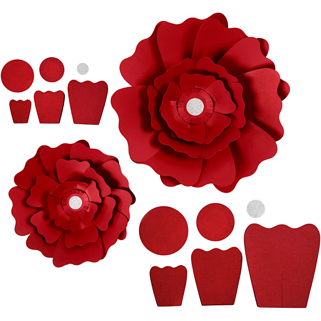 Creativ company paper flowers, d 15+25 cm, 230 gr, red, 2 pieces 1 box