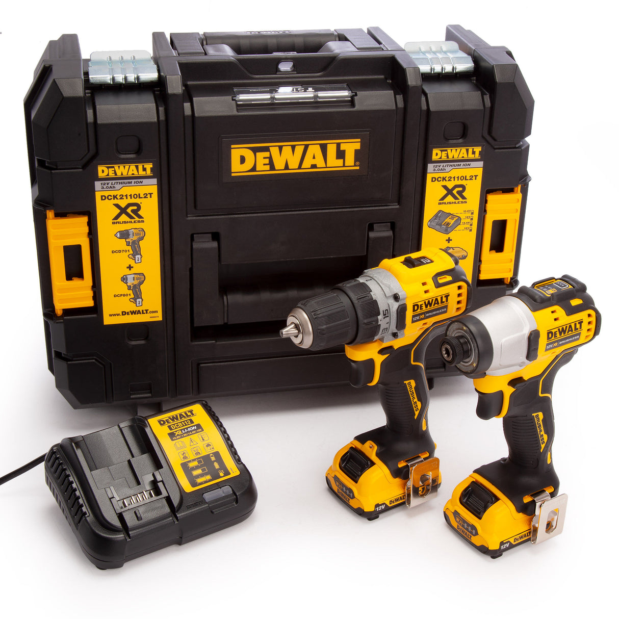 Dewalt dck2110l2t actieset dcd701 boorschroefmachine + dcf801 slagschroevendraaier 12v 3,0ah xr - dck2110l2t-qw