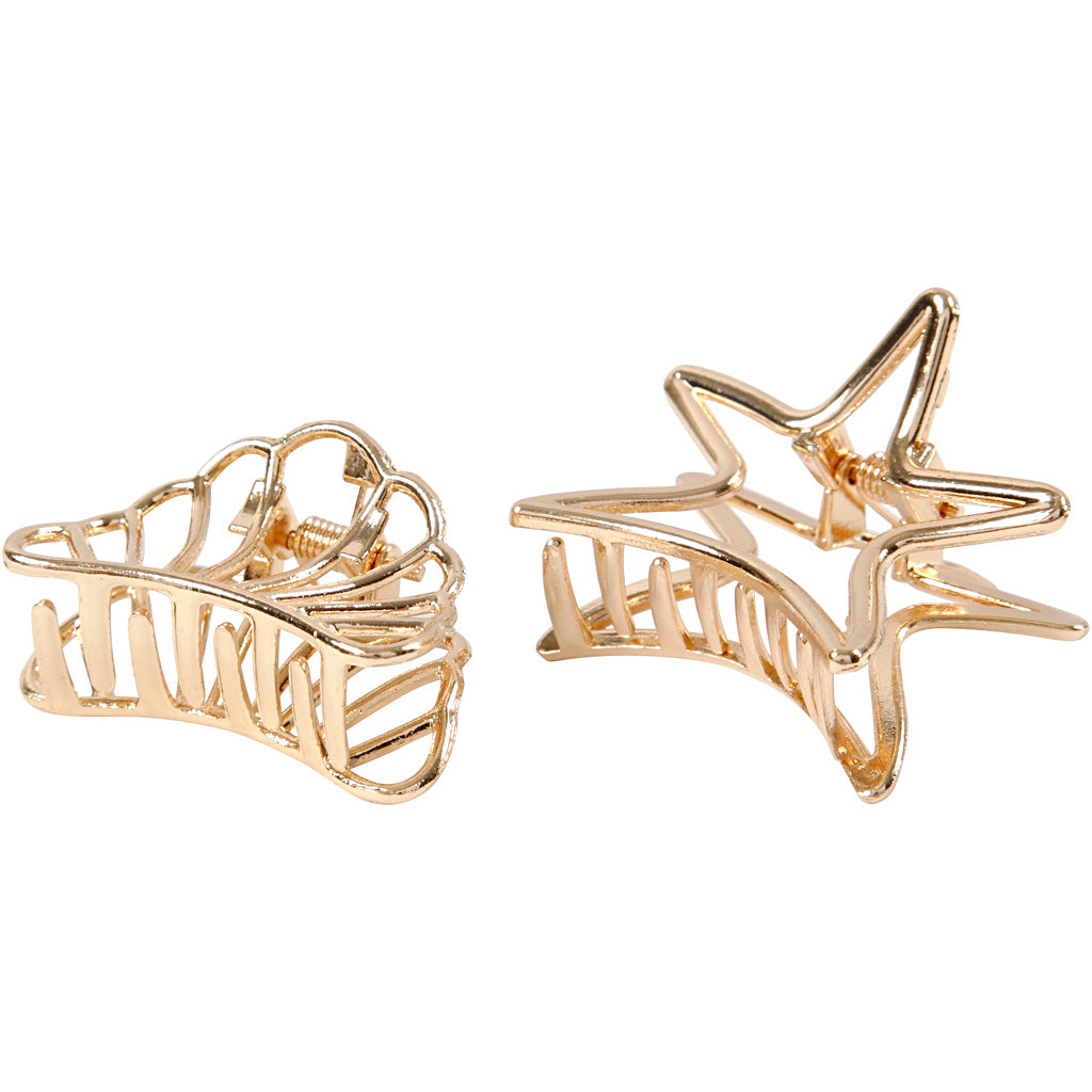 Creativ company hair clips, l: 44 mm, w: 36 mm, gold-plated, 2 pieces in a box