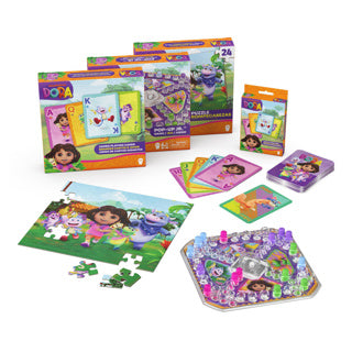 Dora games puzzle package popup game, card game, puzzle