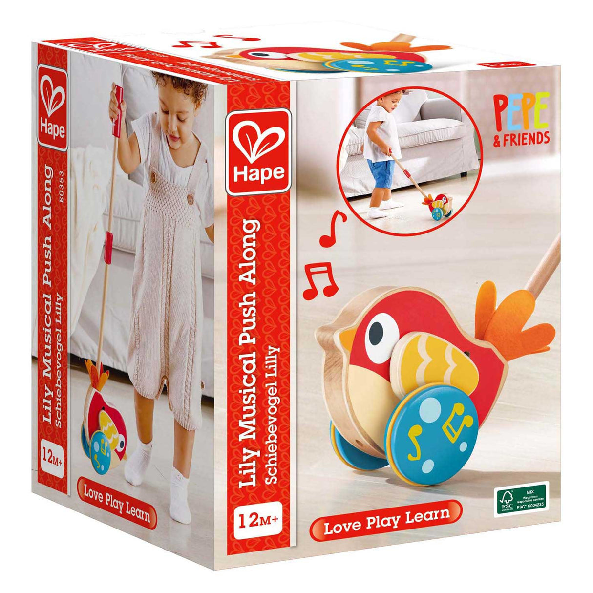 Hape Lilly Bird Wooden Push Stick with Sound