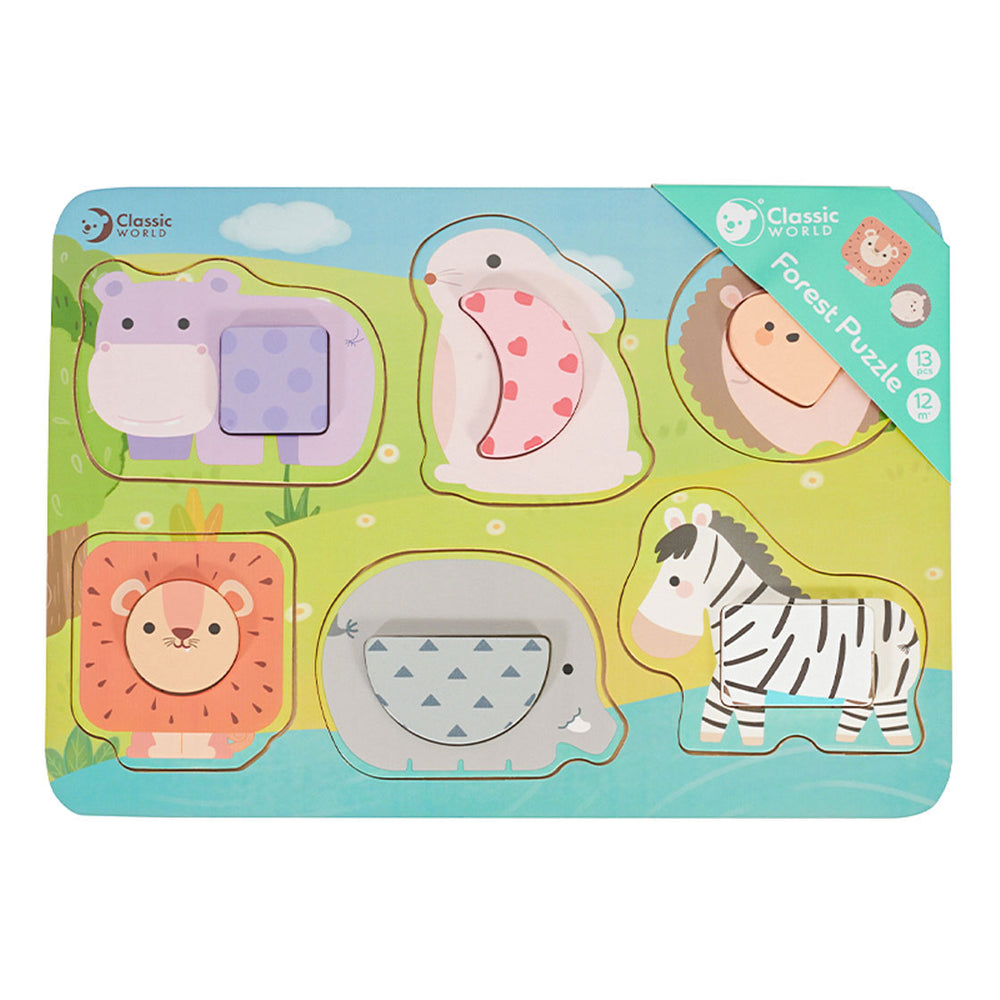 Classic World World Wooden Puzzle Wild Animals, 13st.