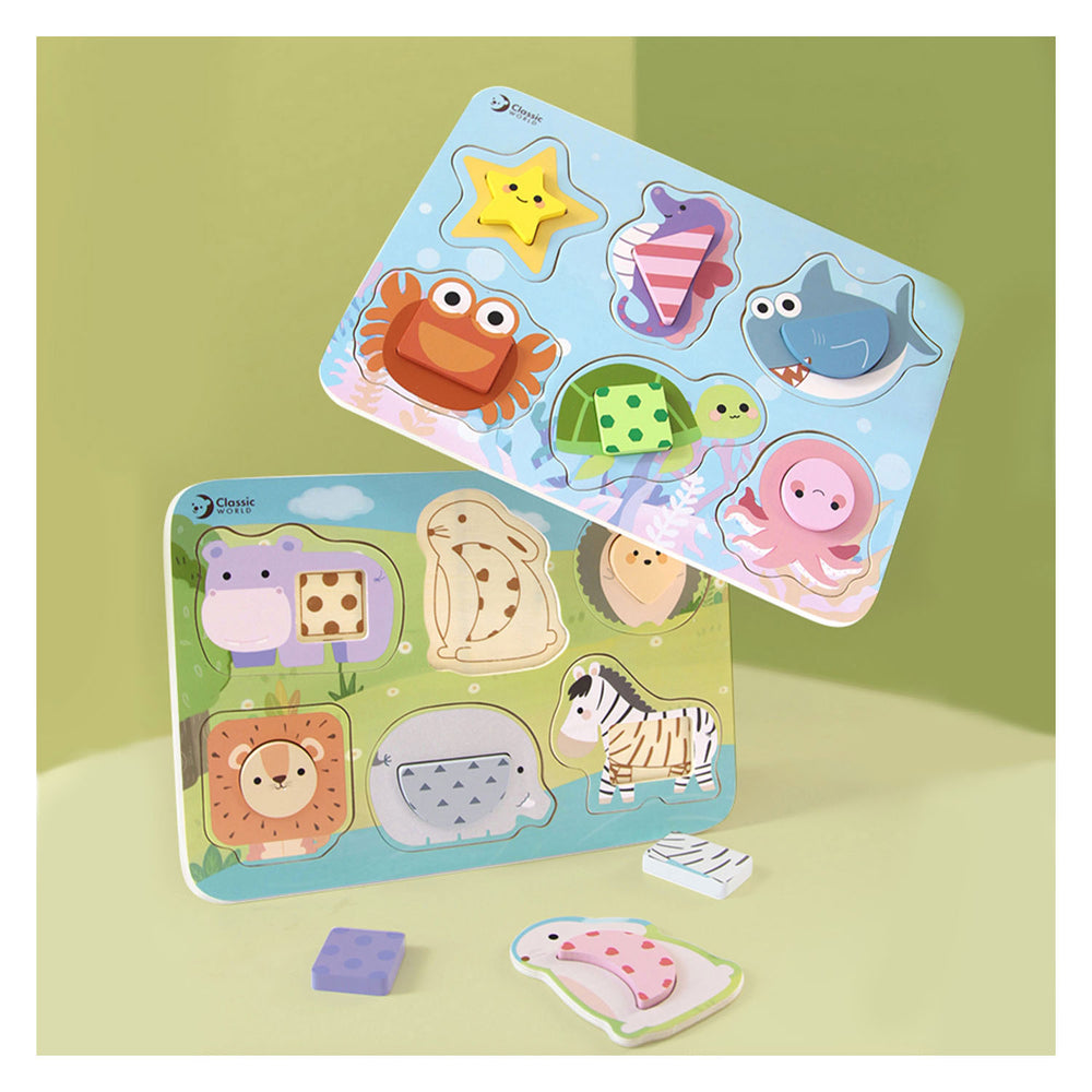 Classic World World Wooden Puzzle Wild Animals, 13st.