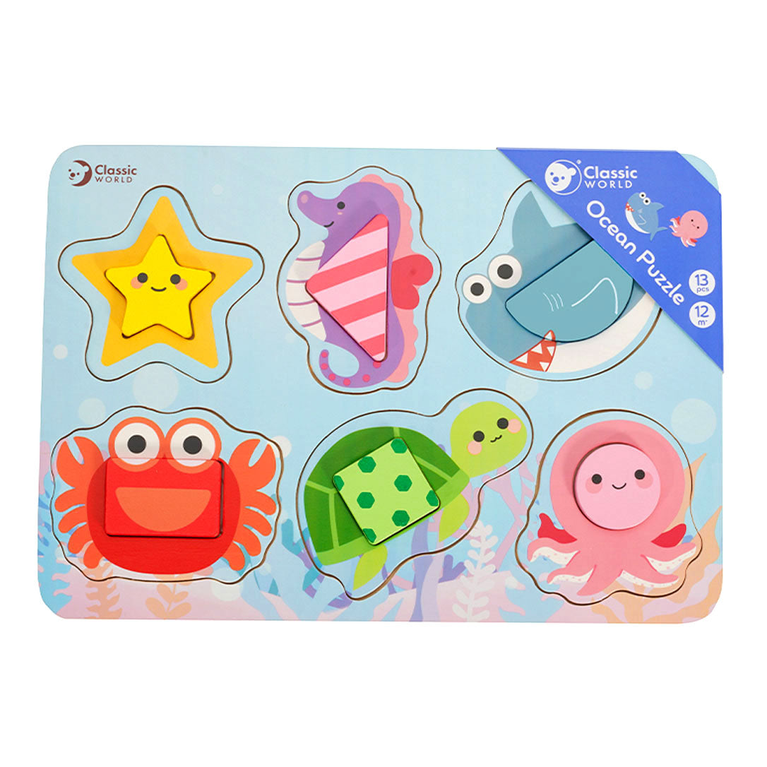 Classic World World Wooden Puzzle Ocean Dieren, 13e.