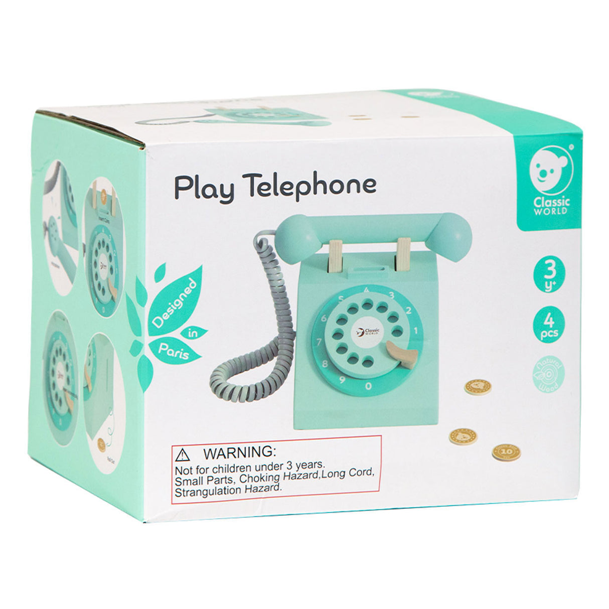 Classic World World Wooden Retro Telephone Turquoise