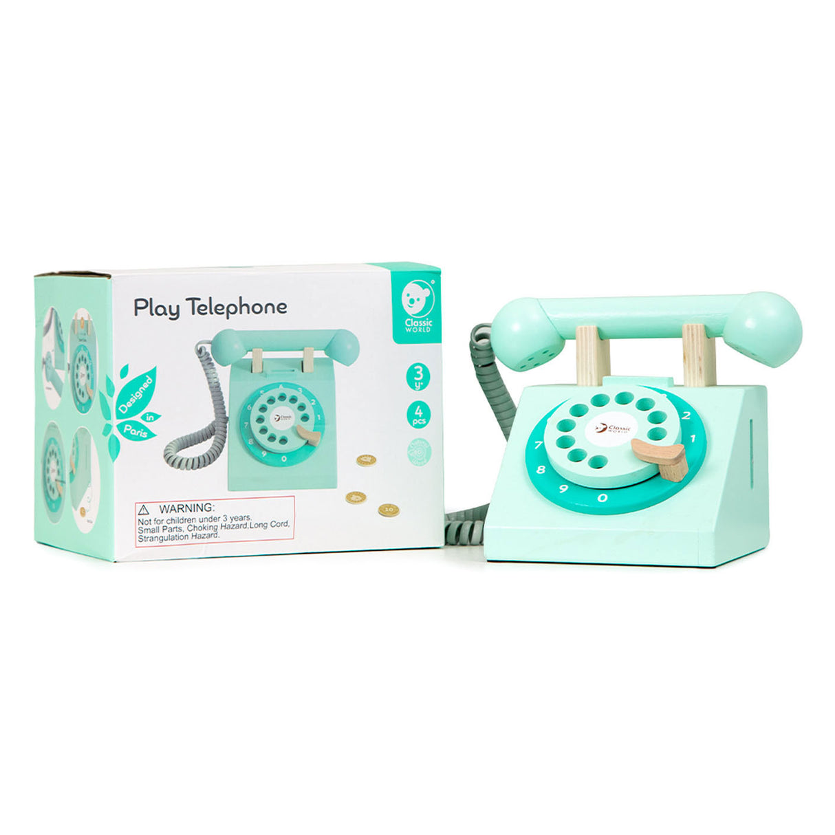 Classic World World Wooden Retro Telephone Turquoise