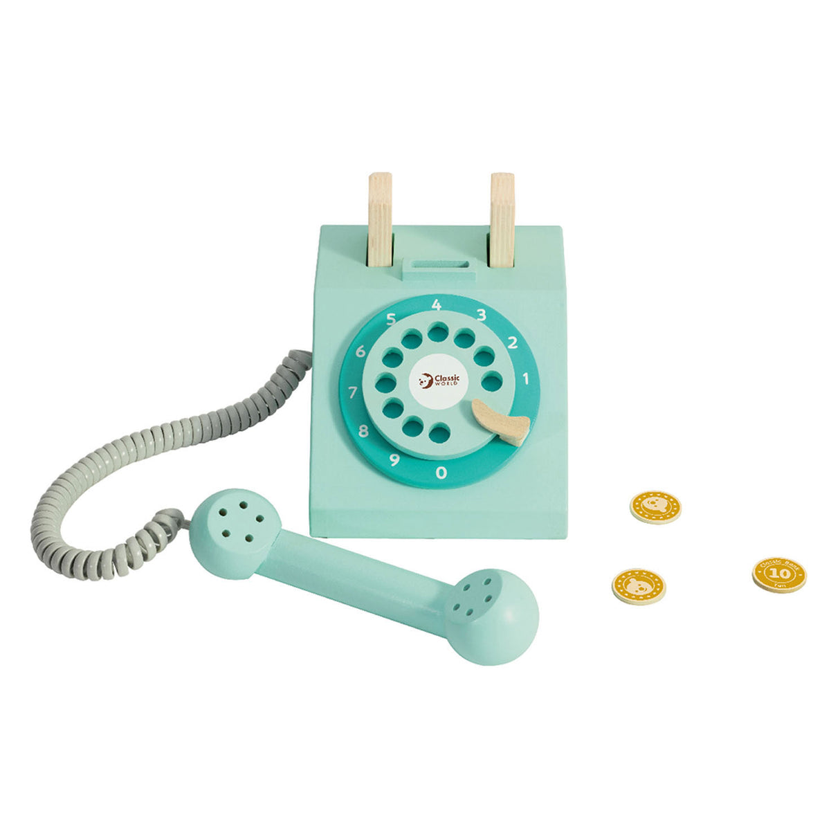 Classic World World Wooden Retro Telephone Turquoise