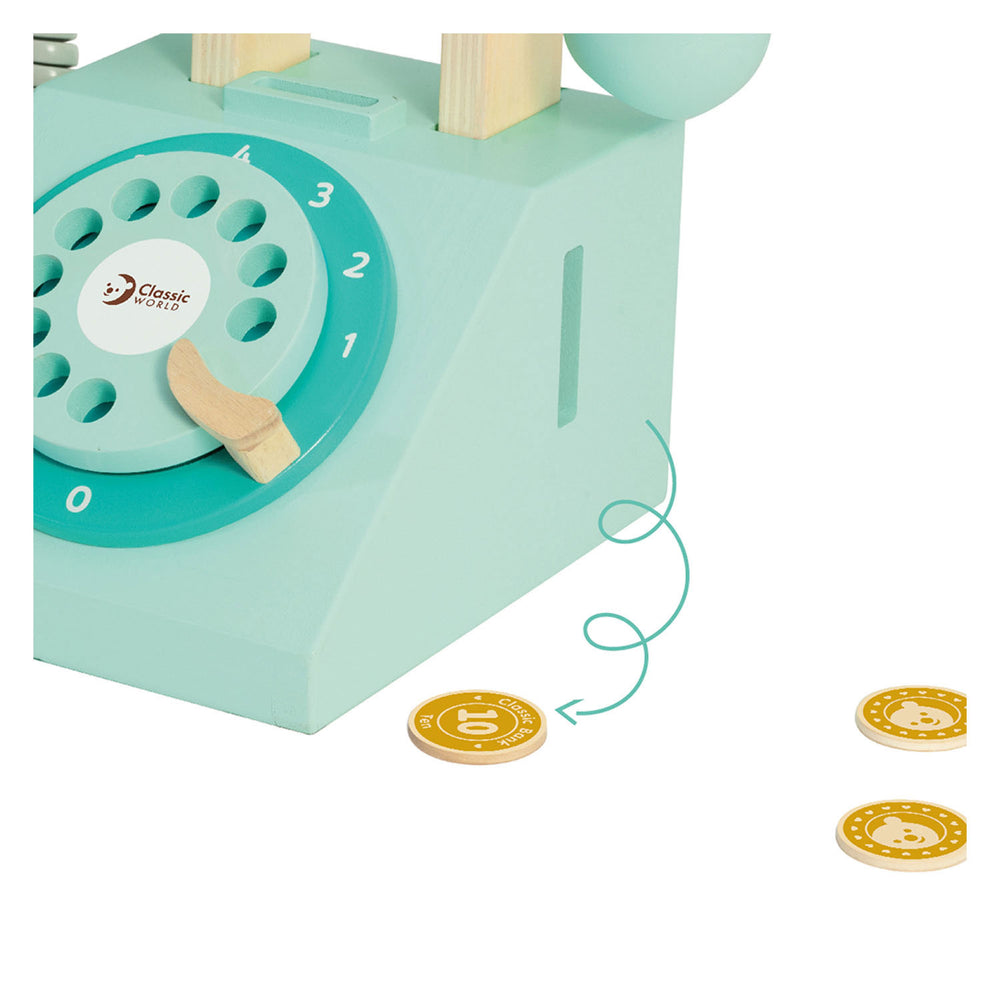 Classic World World Wooden Retro Telephone Turquoise