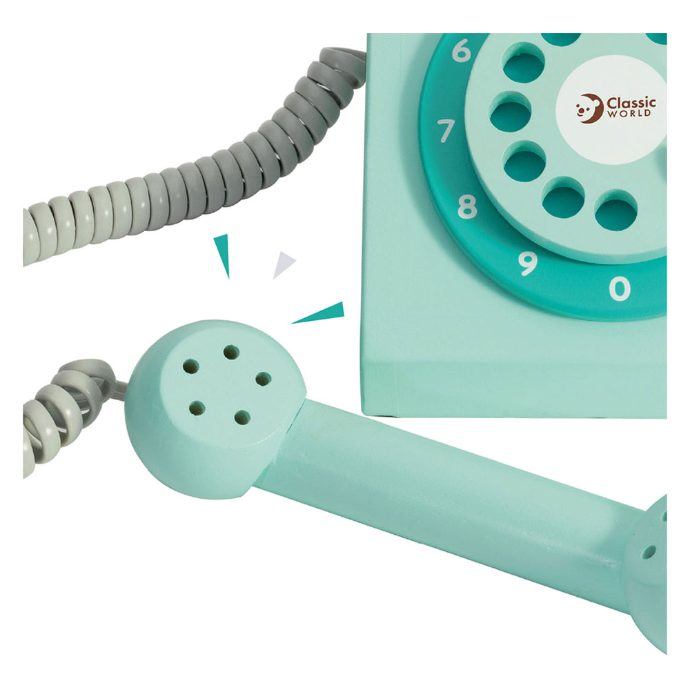 Classic World World Wooden Retro Telephone Turquoise