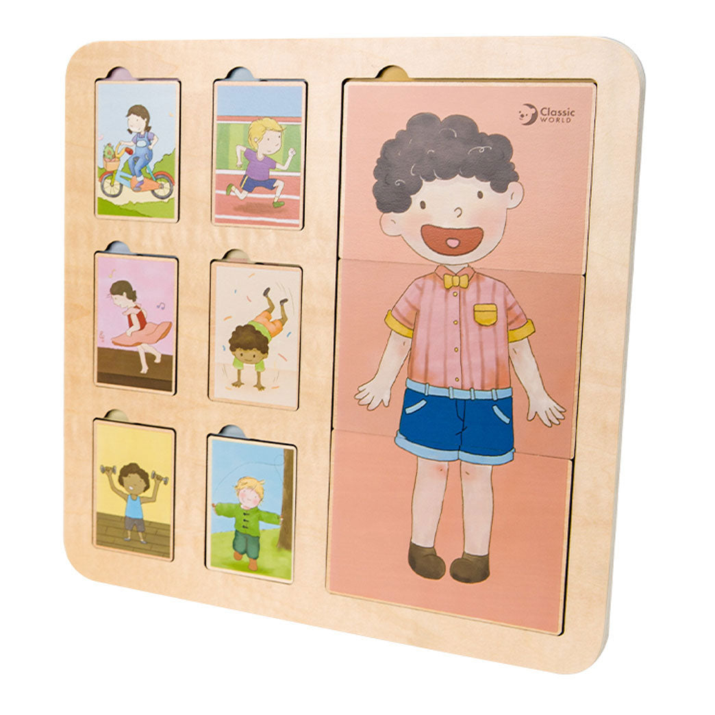 Klasszikus világfából készült réteges puzzle test, 19dlg.