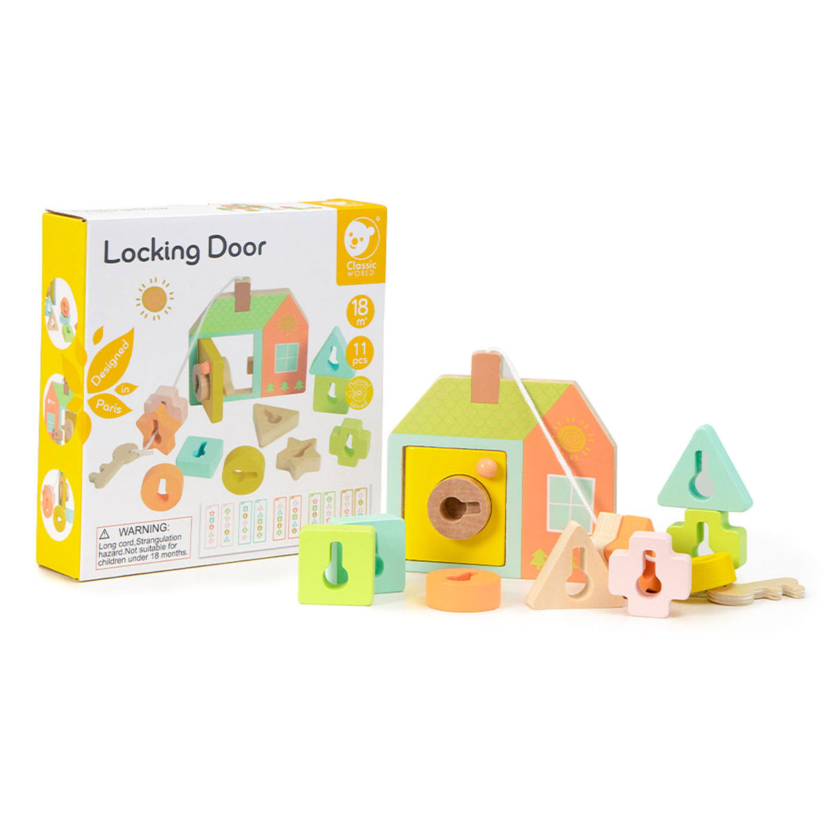 Classic world wooden lock opening shape game, 11 pcs.