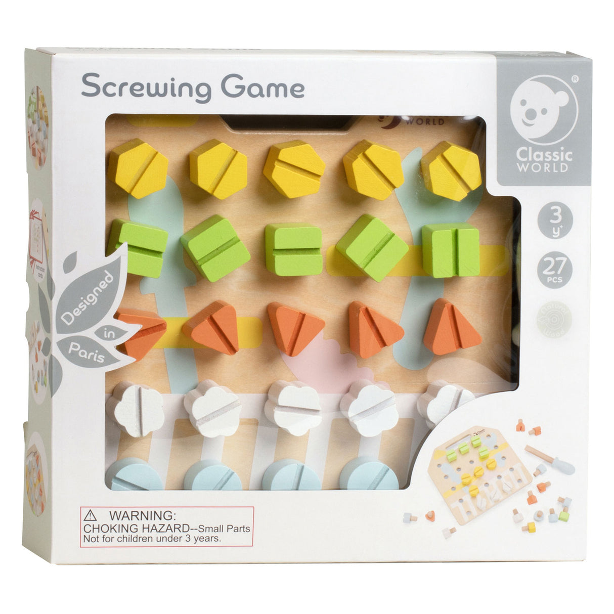 Classic World World Wooden Screw Board Coordination Game, 27pcs.