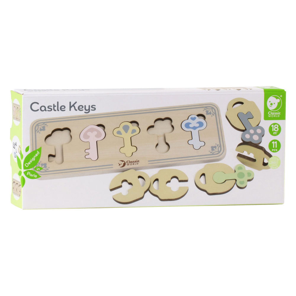 Classic World Wooden Castle Keys and Locks Match Game, 13dlg.