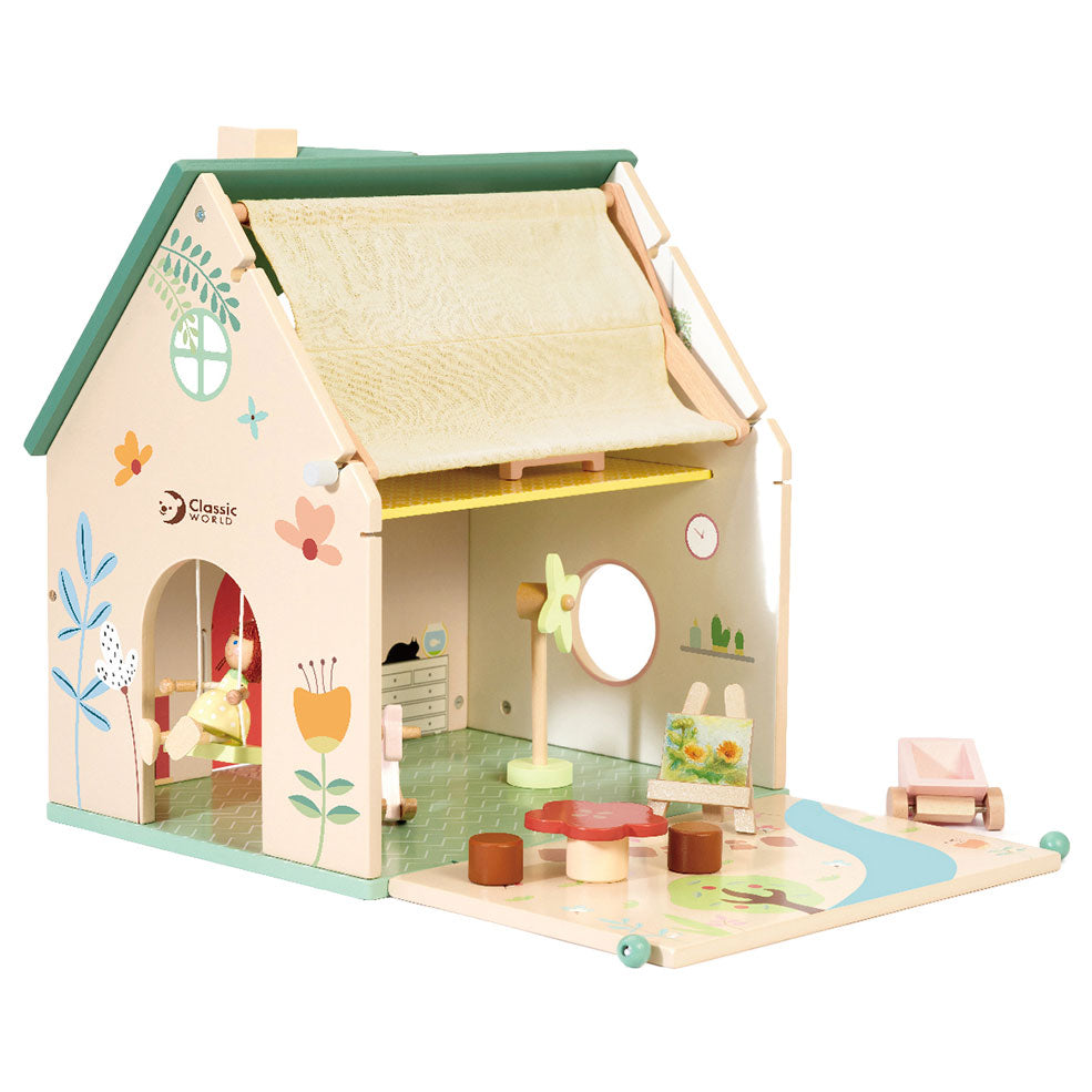 Classic World Wooden Dollhouse se zahradou, 10DLG.