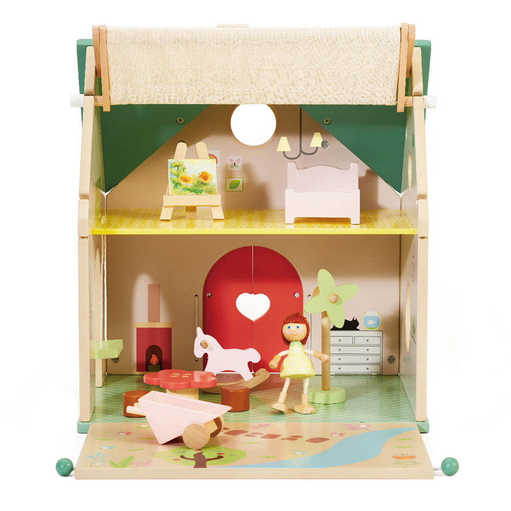 Classic world wooden dollhouse with garden, 10pcs.
