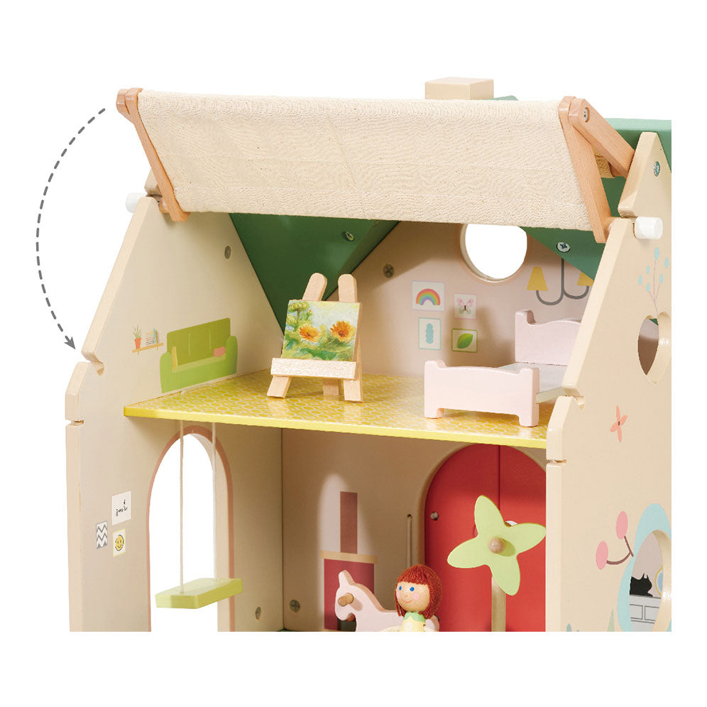 Classic world wooden dollhouse with garden, 10pcs.
