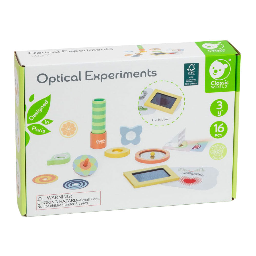 Juego de madera de experimentos ópticos del mundo clásico, 16 piezas.