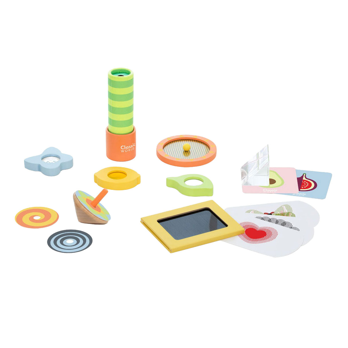 Klasikinio pasaulio optinių eksperimentų medinis žaidimų rinkinys, 16 vnt.