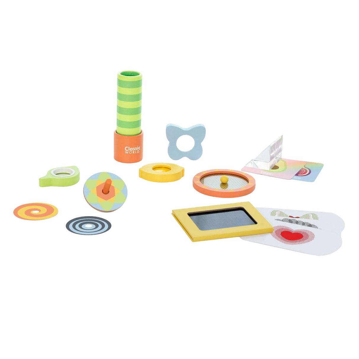 Juego de madera de experimentos ópticos del mundo clásico, 16 piezas.
