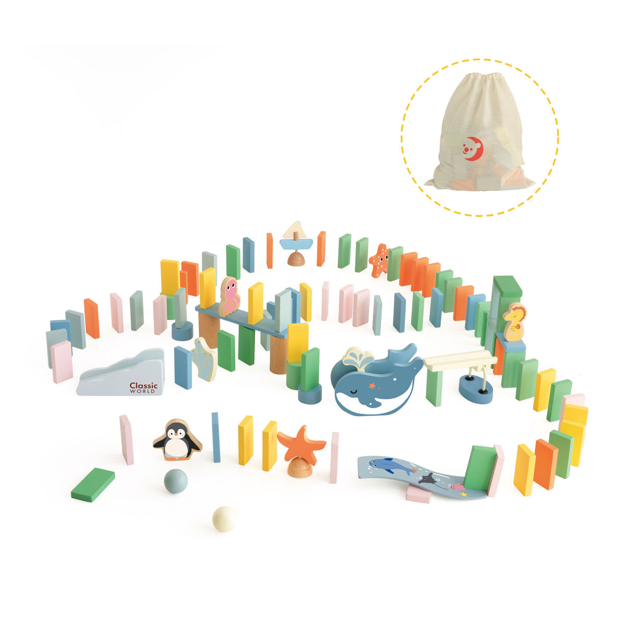 Klasszikus világi fából készült dominó óceán, 100 db.