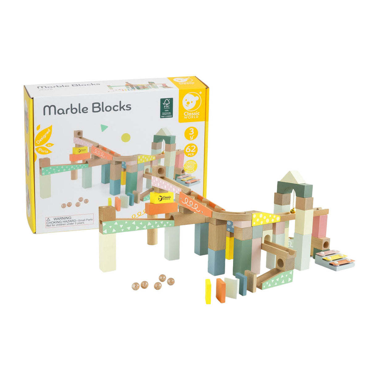 Classic World Kugelbahn-Bauset aus Holz, 62-teilig.