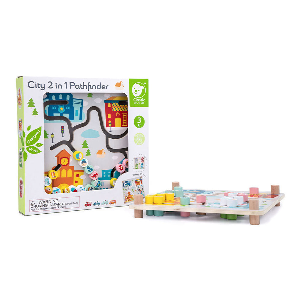 Classic world wooden board sorting game 2-in-1 city and waste separation
