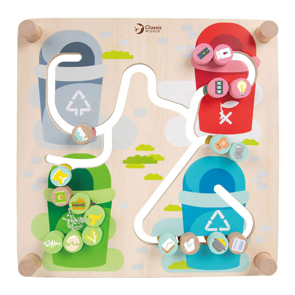 Classic world wooden board sorting game 2-in-1 city and waste separation