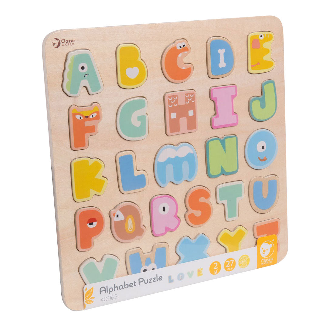 Klassesch Welt hëlze Alphabet Puzzel, 27 PCs.
