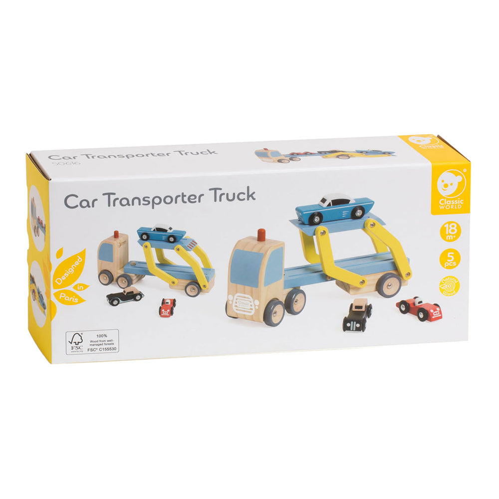 Transporteur en bois mondial classique avec 3 voitures