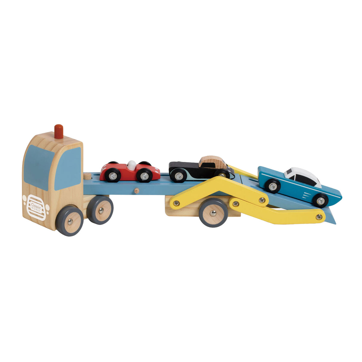 Transporteur en bois mondial classique avec 3 voitures