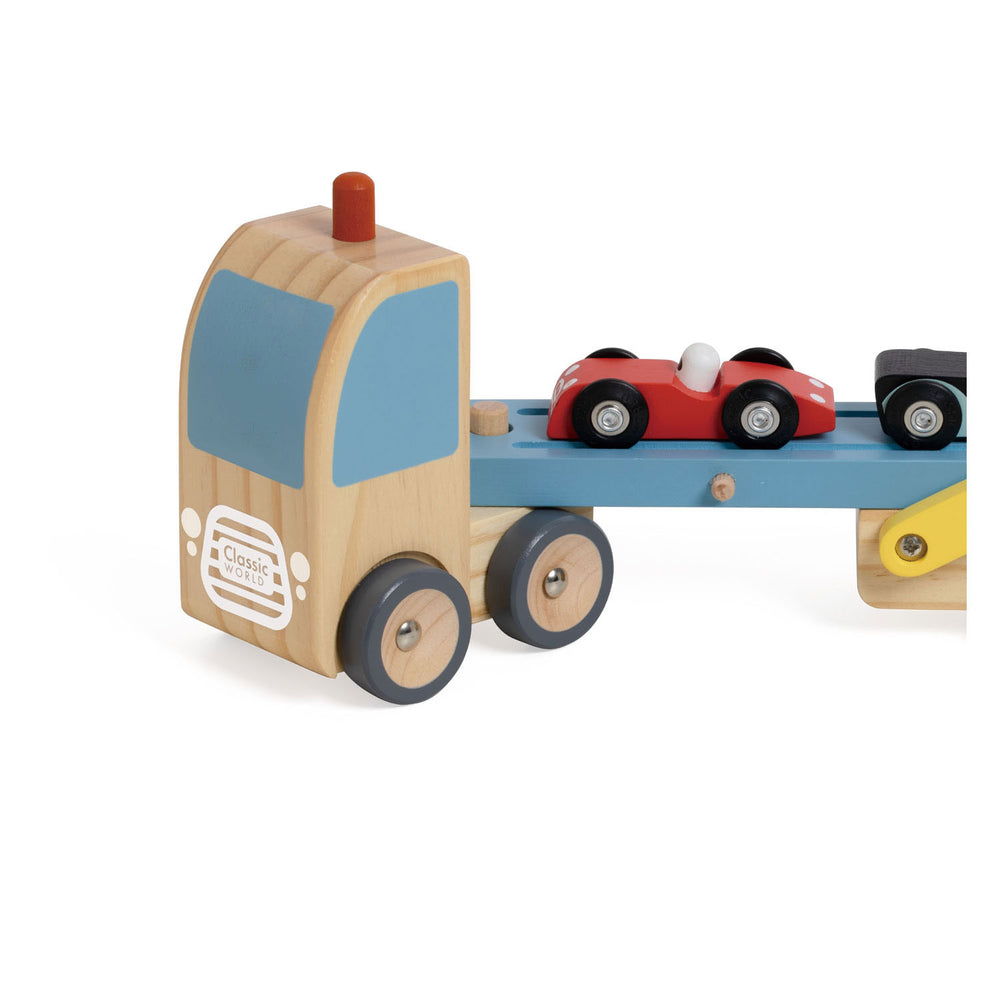Transporteur en bois mondial classique avec 3 voitures