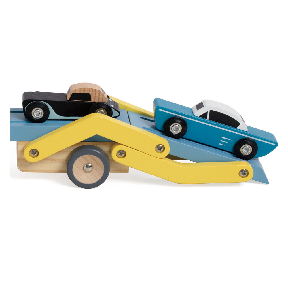 Transporteur en bois mondial classique avec 3 voitures