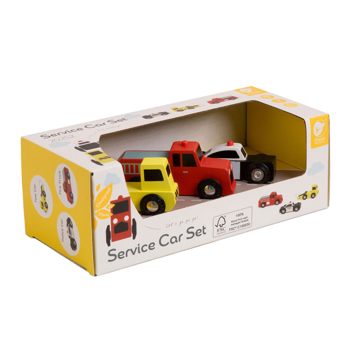 Classic World Wooden Emergency Service Cars Set, 3st.