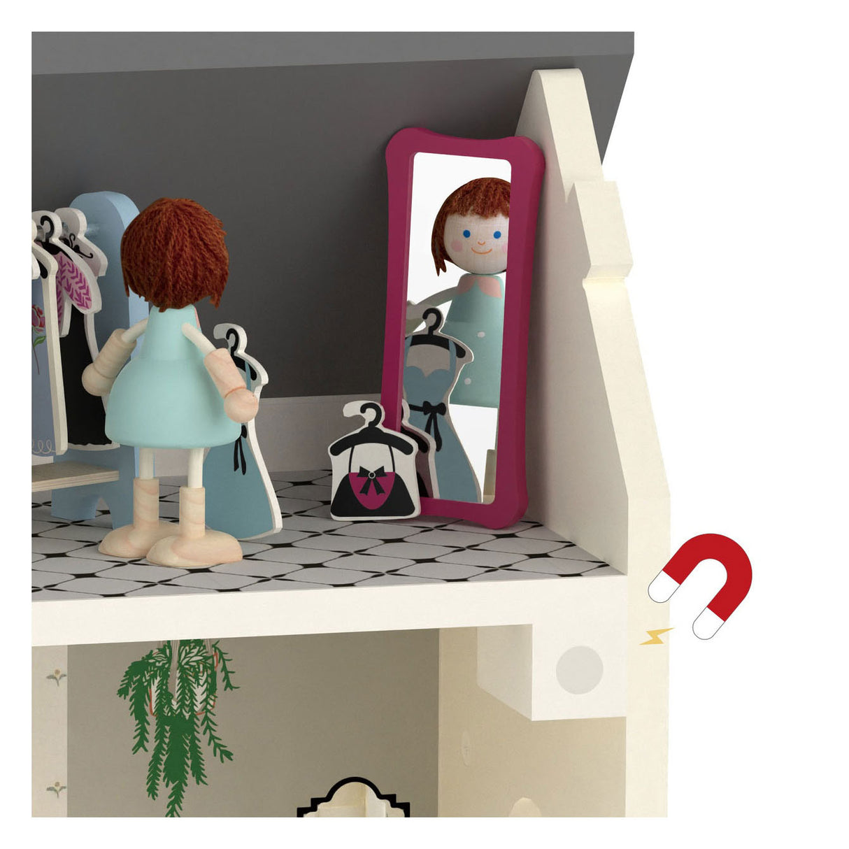 Klassisk verdens vintage dukkehus i tre, 36 deler.