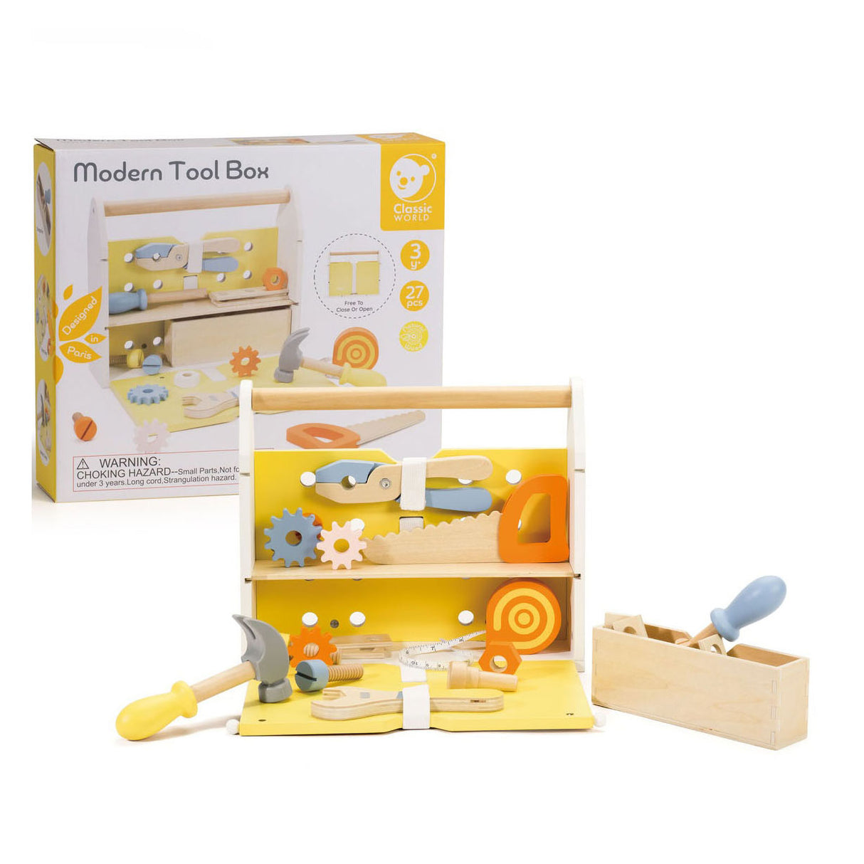 Klassisen maailman puinen työkalulaatikko moderni, 27 kappaletta.