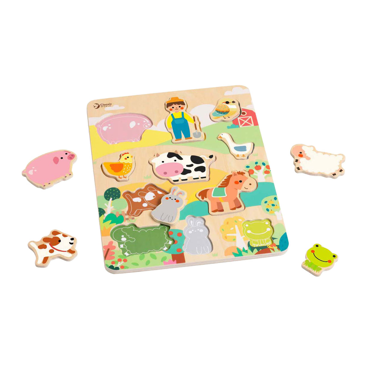 Classic World Holzeinlegepuzzle Bauernhof, 12-tlg.