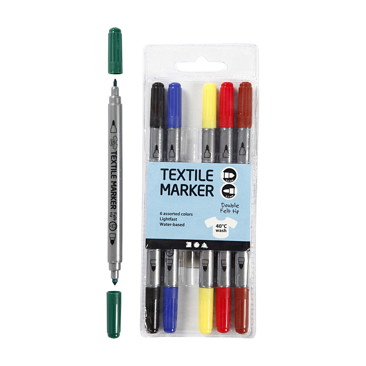 Double-Sided Fabric Markers - Basic Colors, 6 pcs.