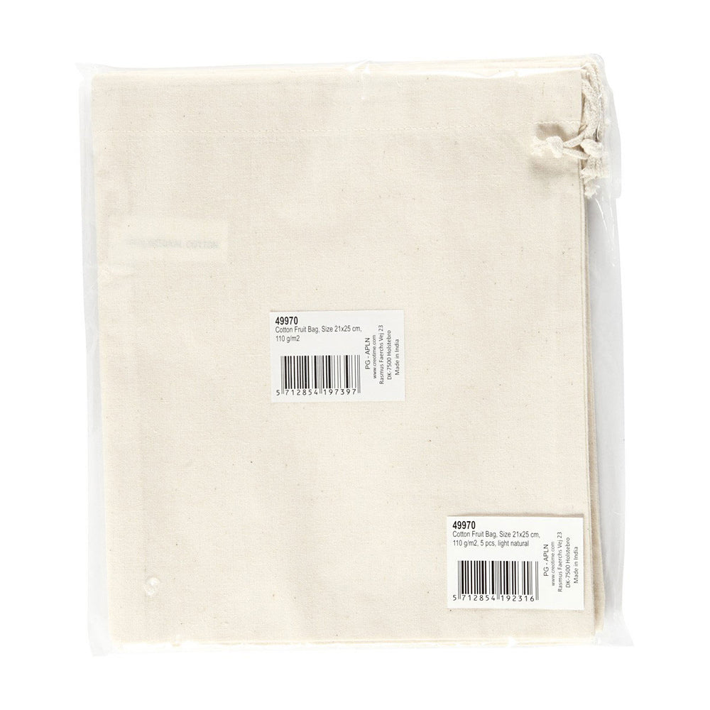 Creativ company fabric bag, size 21x25 cm, 110 g, light natural, 5 pieces in a box