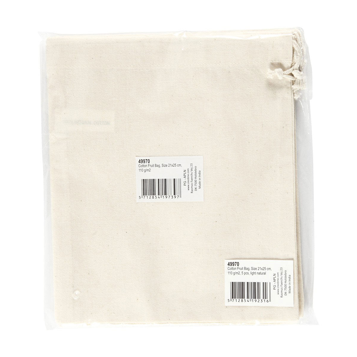 Creativ Company Compan Bag, размер 21x25 cm, 110 g, лек естествен, 5 парчета 1 кутия