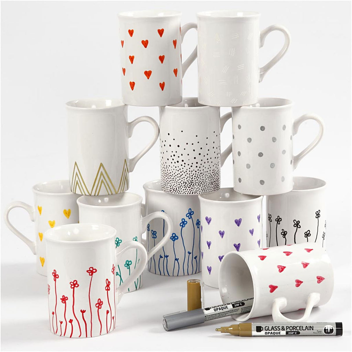 Creativ company glass-porcelain markers, line width 1-2 mm, semi-opaque, various colours, 12 pieces in a box