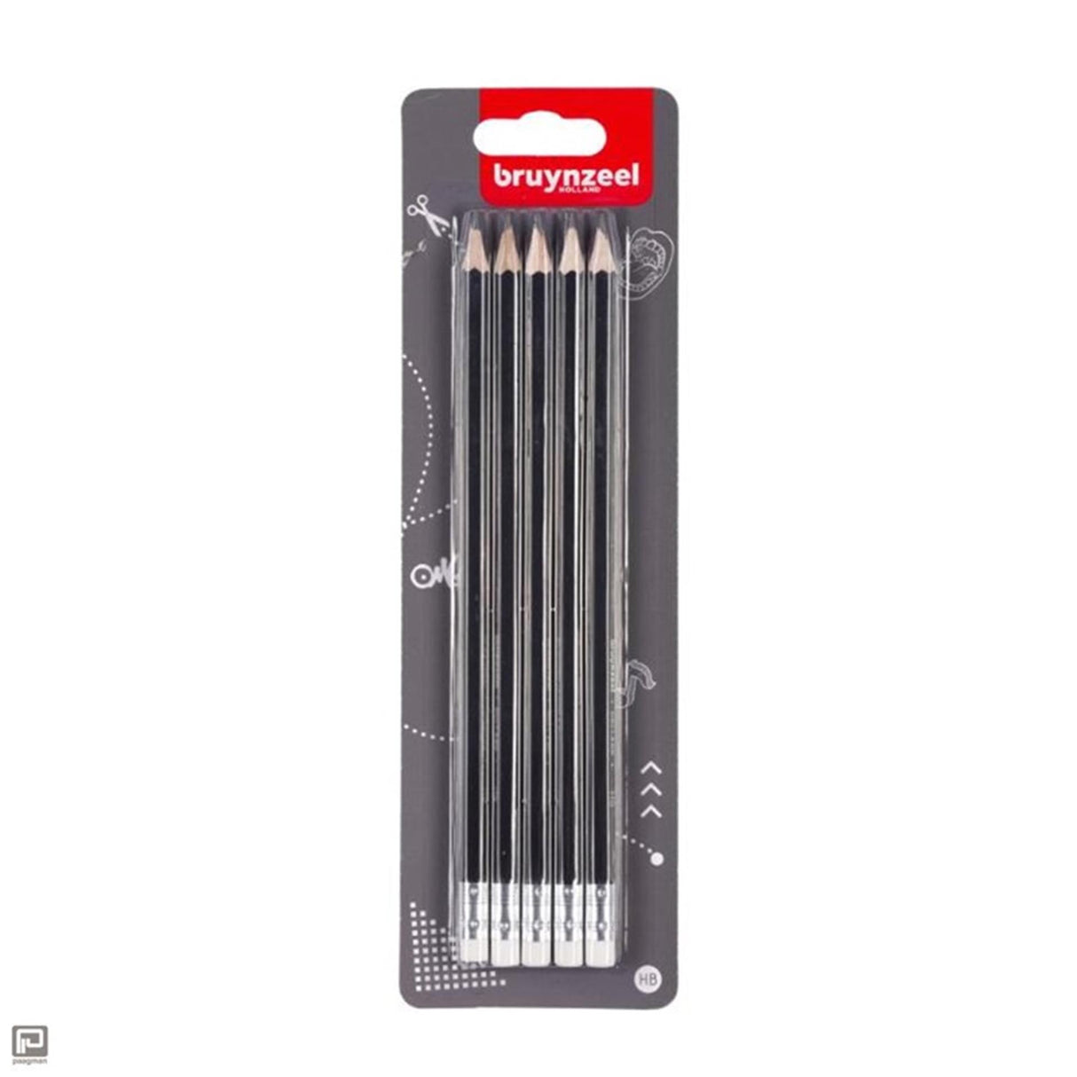 Bruynzeel Graphit -Bleistift -Set, 5 HB -Stifte mit Gummi